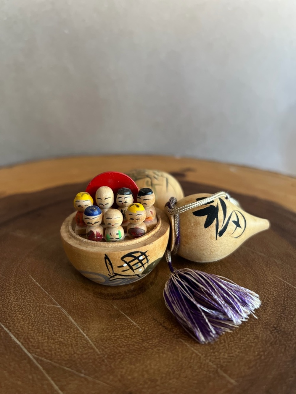 Japanese Netsuke Wooden Kokeshi 7 Lucky Gods Figurine